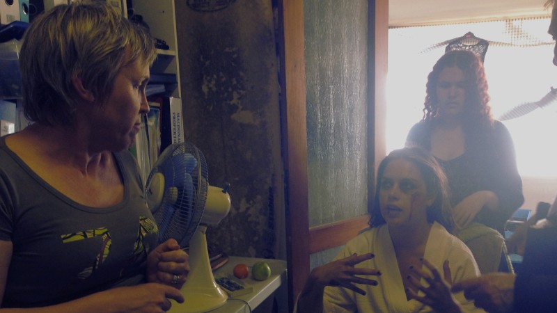 meg rickards - on set of tess with christia visser